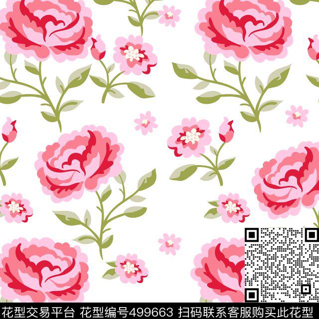 传统印花花卉传统印花花型下载（图片编号: 499663） - 瓦栏（Walan）