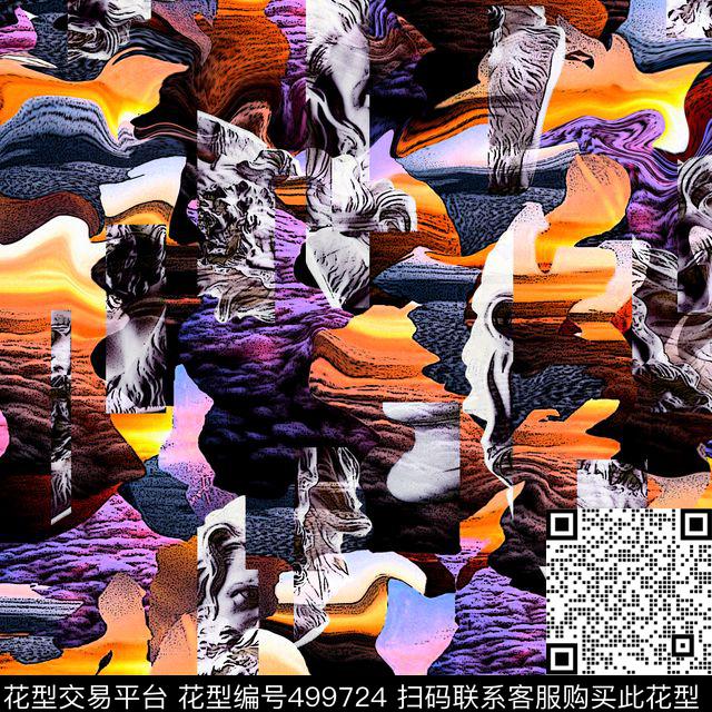 超现实雕塑意象数码印花花型下载（图片编号: 499724） - 瓦栏（Walan）