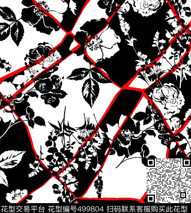 传统印花花卉剪影花卉传统印花花型下载（图片编号: 499804） - 瓦栏（Walan）