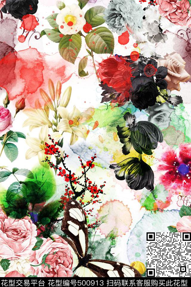 复古花卉大牌女装衬衫数码印花花型下载（图片编号: 500913） - 瓦栏（Walan）