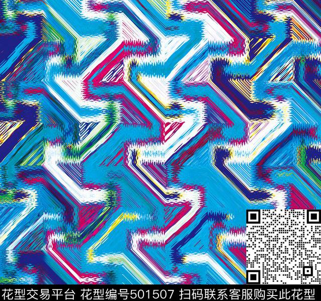 抽象 - 501507 - 中国风 数码 1色 - 数码印花花型 － 女装花型设计 － 瓦栏