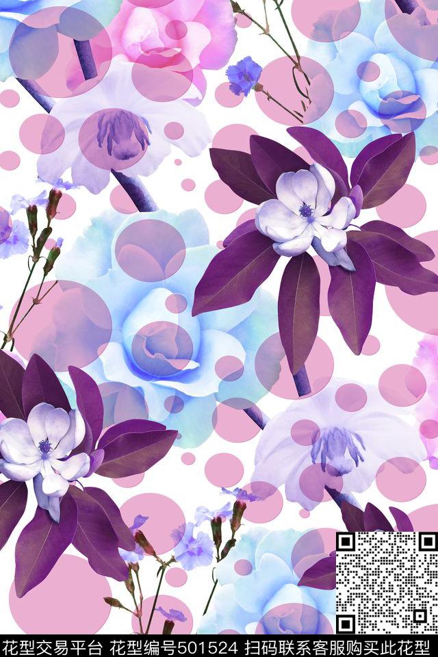 简洁背景清新写实花卉数码印花花型下载（图片编号: 501524） - 瓦栏（Walan）