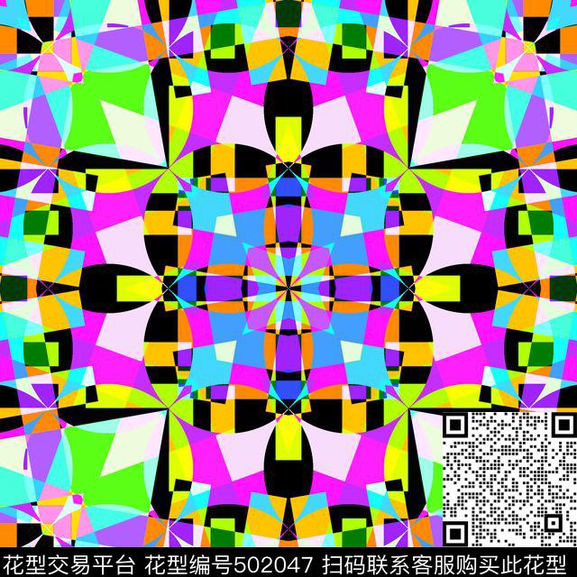 色彩几何拼图传统印花花型下载（图片编号: 502047） - 瓦栏（Walan）