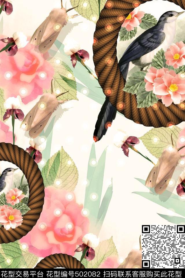 圣诞风花卉鸟数码印花花型下载（图片编号: 502082） - 瓦栏（Walan）