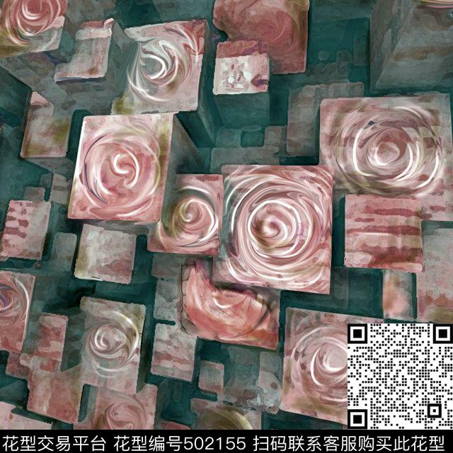 榫卯 - 502155 - 抽象立体 传统工艺 F几何条纹 - 数码印花花型 － 女装花型设计 － 瓦栏
