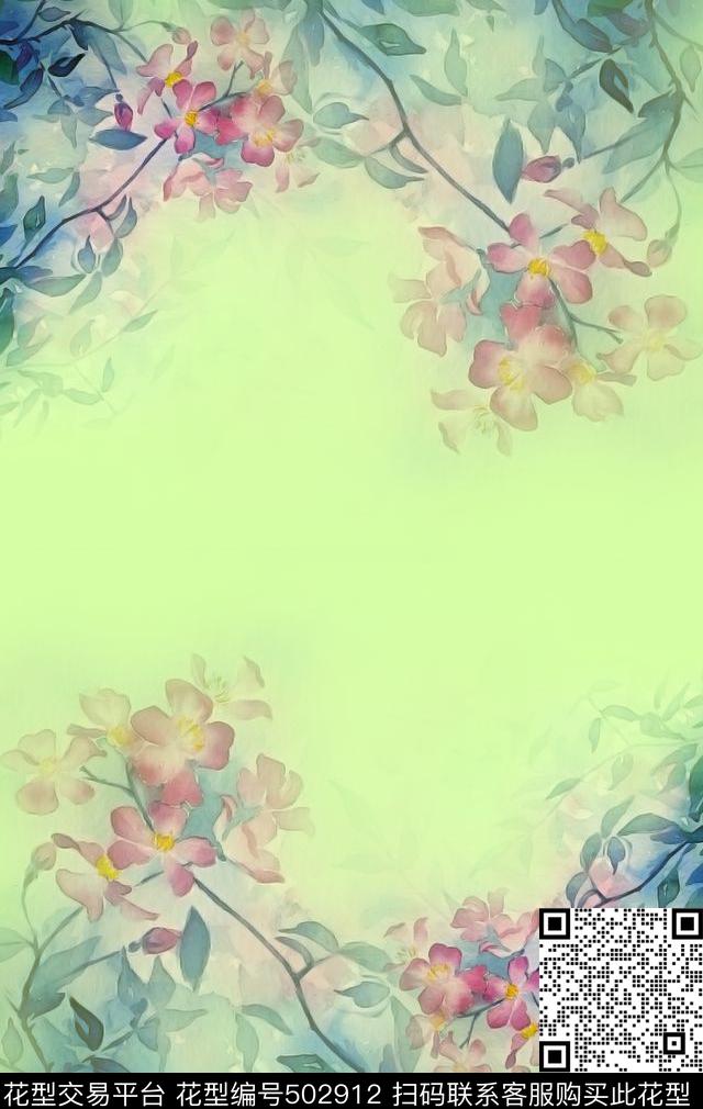 手绘水彩花卉数码印花花型下载（图片编号: 502912） - 瓦栏（Walan）