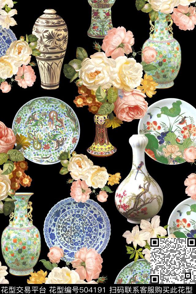 混搭陶瓷花卉数码印花花型下载（图片编号: 504191） - 瓦栏（Walan）