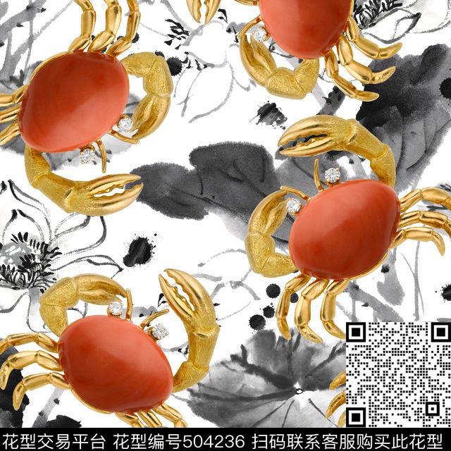 中国画荷花珠宝数码印花花型下载（图片编号: 504236） - 瓦栏（Walan）