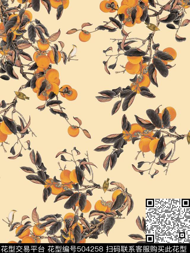 数码印花中国风水果鸟花卉数码印花花型下载（图片编号: 504258） - 瓦栏（Walan）