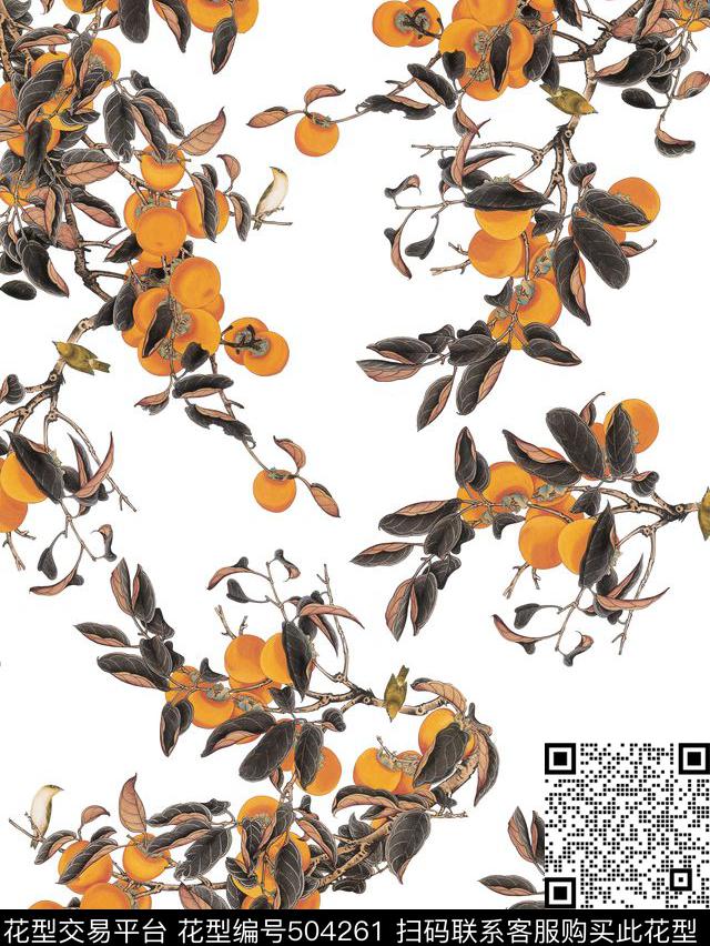 数码印花中国风水果鸟花卉数码印花花型下载（图片编号: 504261） - 瓦栏（Walan）
