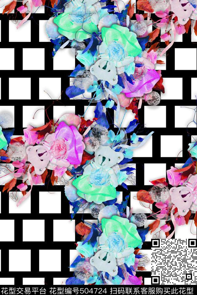 时尚黑白格子数码印花花型下载（图片编号: 504724） - 瓦栏（Walan）