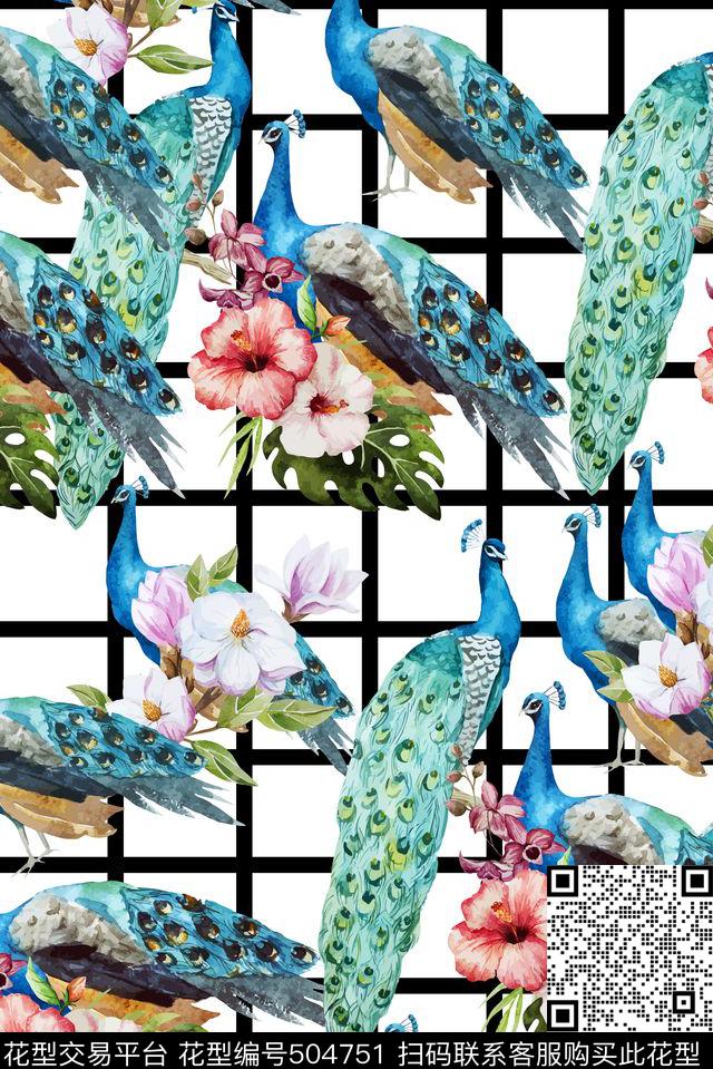 时尚格子水彩数码印花花型下载（图片编号: 504751） - 瓦栏（Walan）