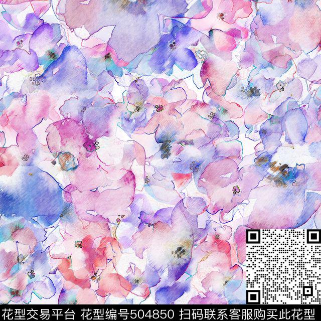 水墨水彩花卉数码印花花型下载（图片编号: 504850） - 瓦栏（Walan）