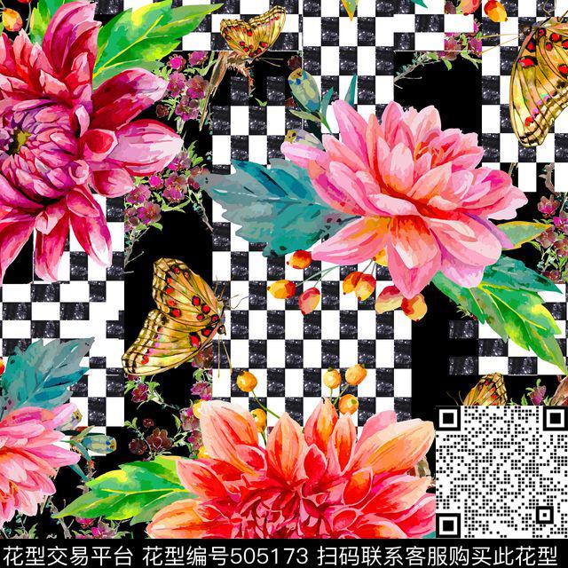 时尚枝条格子数码印花花型下载（图片编号: 505173） - 瓦栏（Walan）