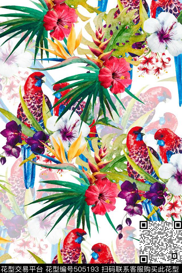 夏威夷植物热带数码印花花型下载（图片编号: 505193） - 瓦栏（Walan）