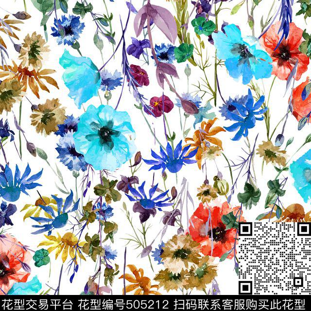 时尚水彩手绘数码印花花型下载（图片编号: 505212） - 瓦栏（Walan）