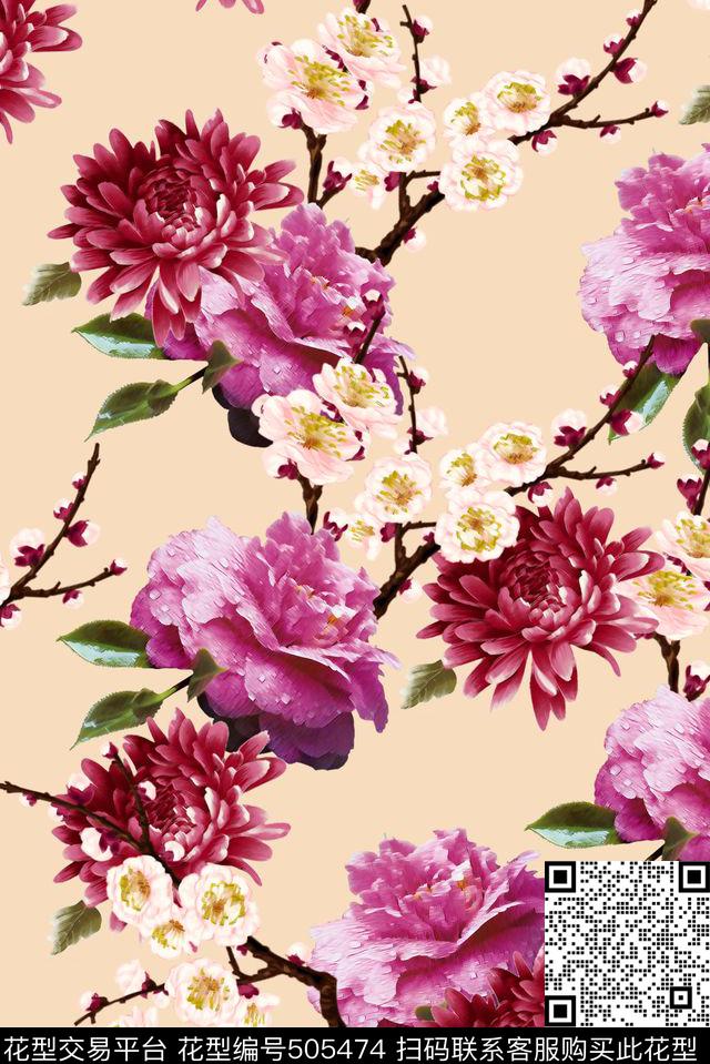 时尚梨花桃花数码印花花型下载（图片编号: 505474） - 瓦栏（Walan）