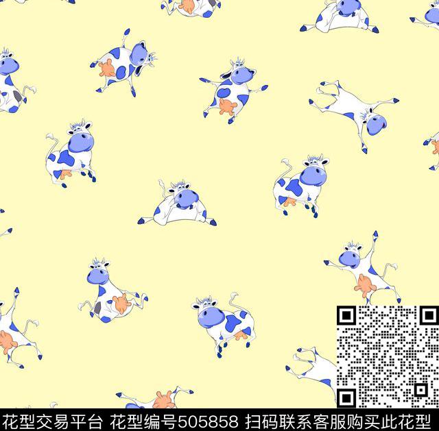 手绘卡通风奶牛童装传统印花花型下载（图片编号: 505858） - 瓦栏（Walan）
