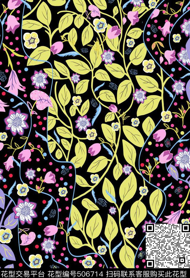 花卉时尚手绘数码印花花型下载（图片编号: 506714） - 瓦栏（Walan）