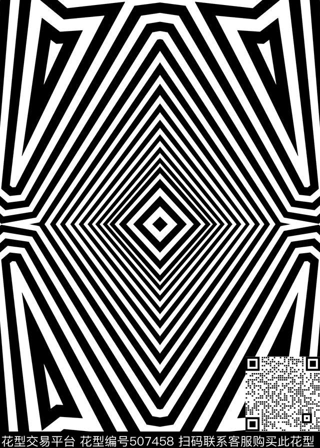 黑白几何条纹传统印花花型下载（图片编号: 507458） - 瓦栏（Walan）