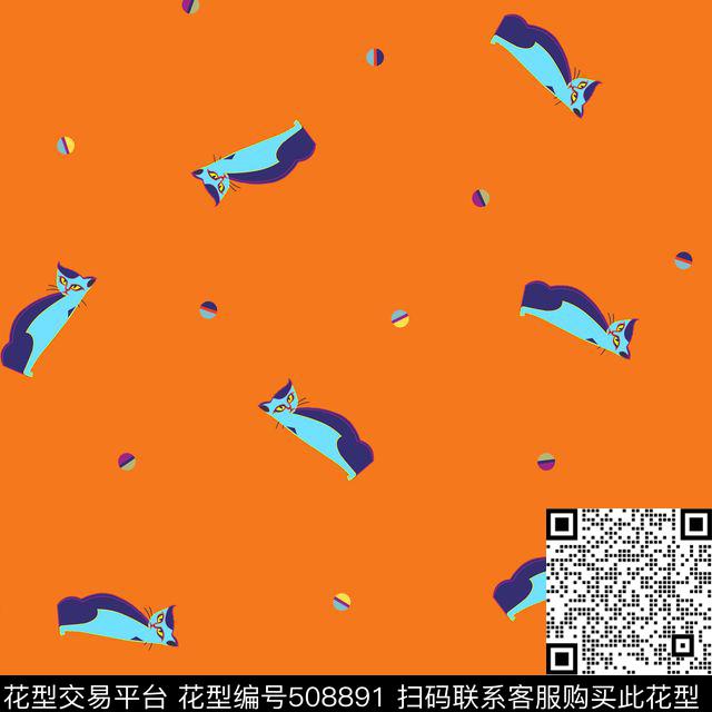 传统印花卡通小猫球卡通传统印花花型下载（图片编号: 508891） - 瓦栏（Walan）