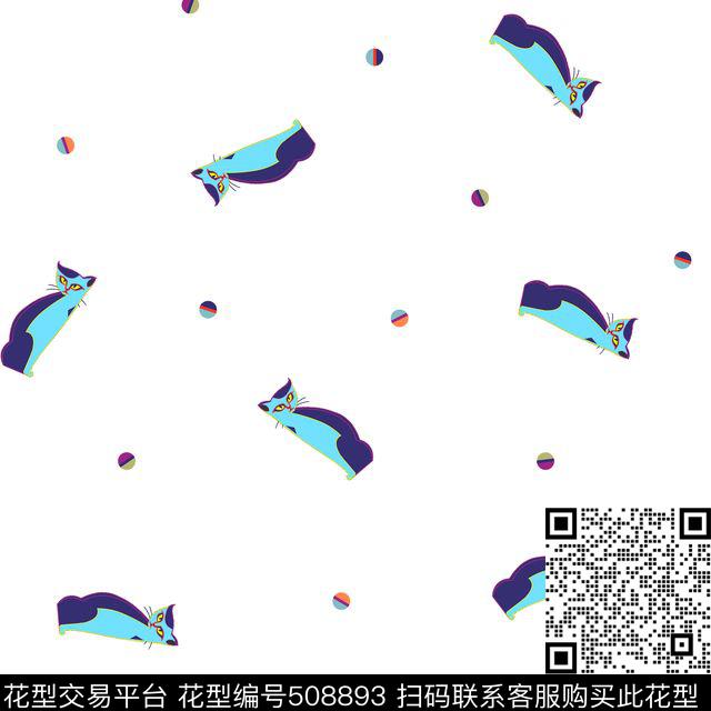 传统印花卡通小猫球卡通传统印花花型下载（图片编号: 508893） - 瓦栏（Walan）