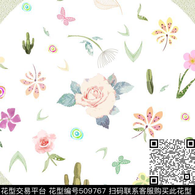 清新花卉几何数码印花花型下载（图片编号: 509767） - 瓦栏（Walan）