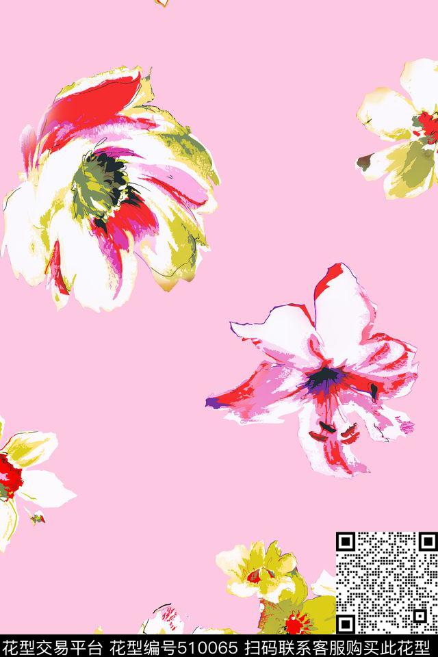 传统印花手绘水彩花卉花卉传统印花花型下载（图片编号: 510065） - 瓦栏（Walan）