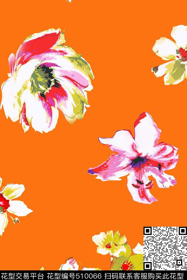 传统印花手绘水彩花卉花卉传统印花花型下载（图片编号: 510066） - 瓦栏（Walan）