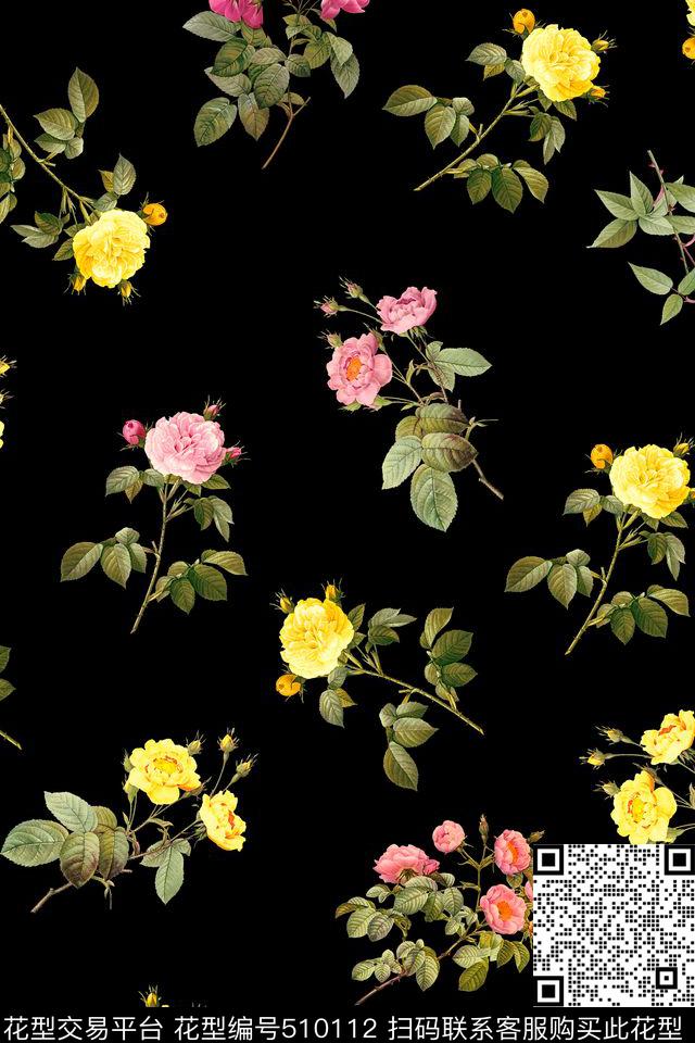 数码印花月季花卉花卉数码印花花型下载（图片编号: 510112） - 瓦栏（Walan）