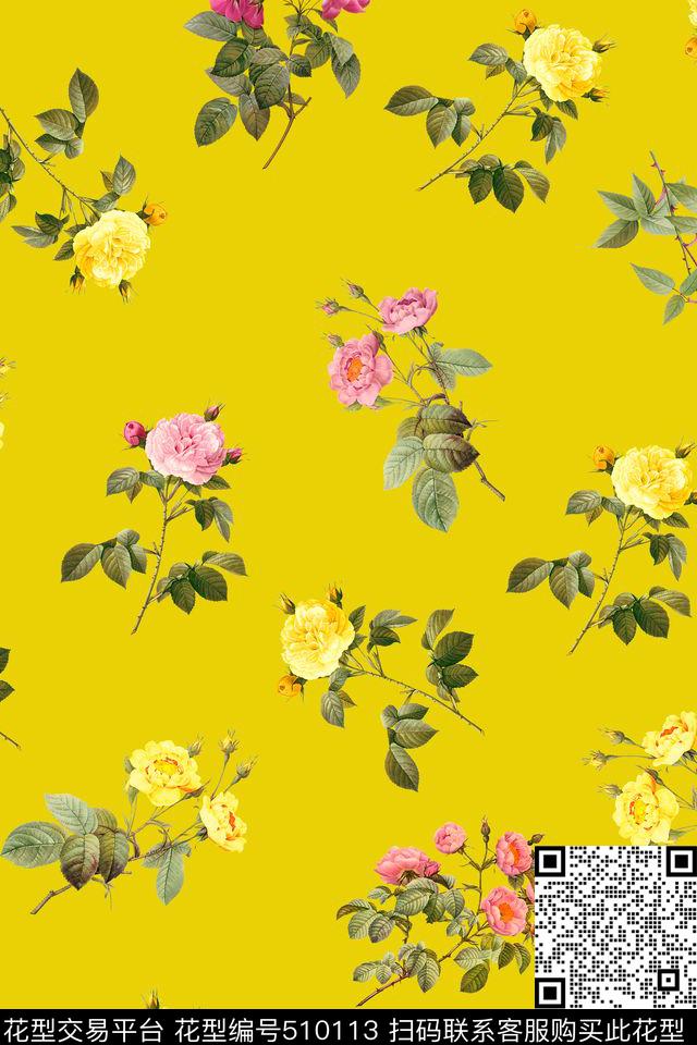 数码印花月季花卉花卉数码印花花型下载（图片编号: 510113） - 瓦栏（Walan）