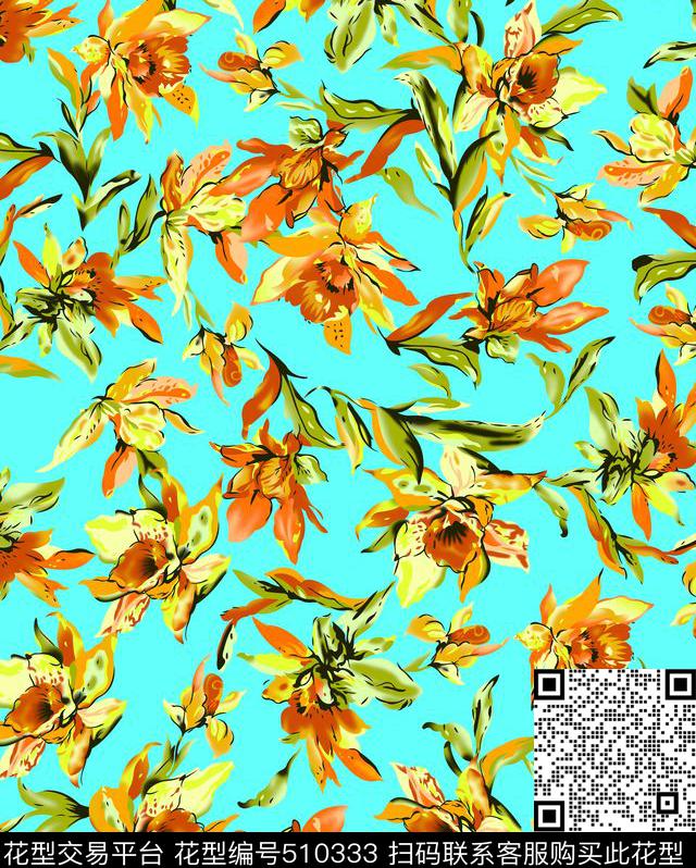 flower design - 510333 - textile design printing - 数码印花花型 － 床品花型设计 － 瓦栏