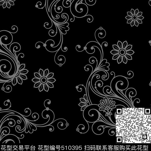 复古 欧式纹样 花卉 服装 面料 家纺 - 510395 - 复古 家纺 欧式花纹 - 传统印花花型 － 女装花型设计 － 瓦栏