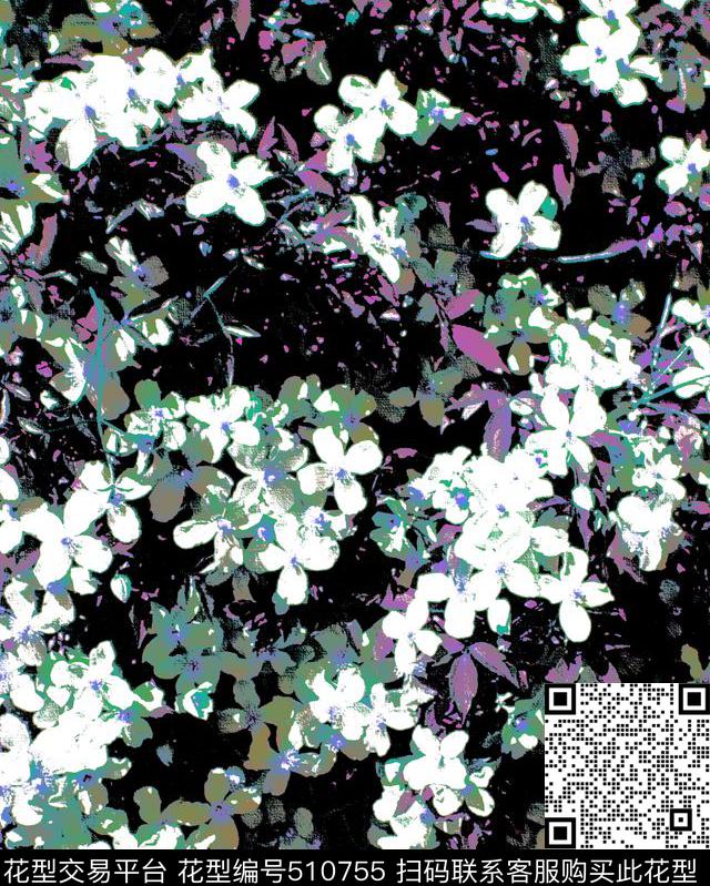 版画笔触花卉数码印花花型下载（图片编号: 510755） - 瓦栏（Walan）