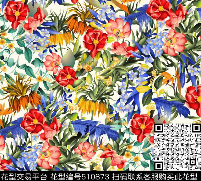 flower design - 510873 - textile design printing - 数码印花花型 － 床品花型设计 － 瓦栏