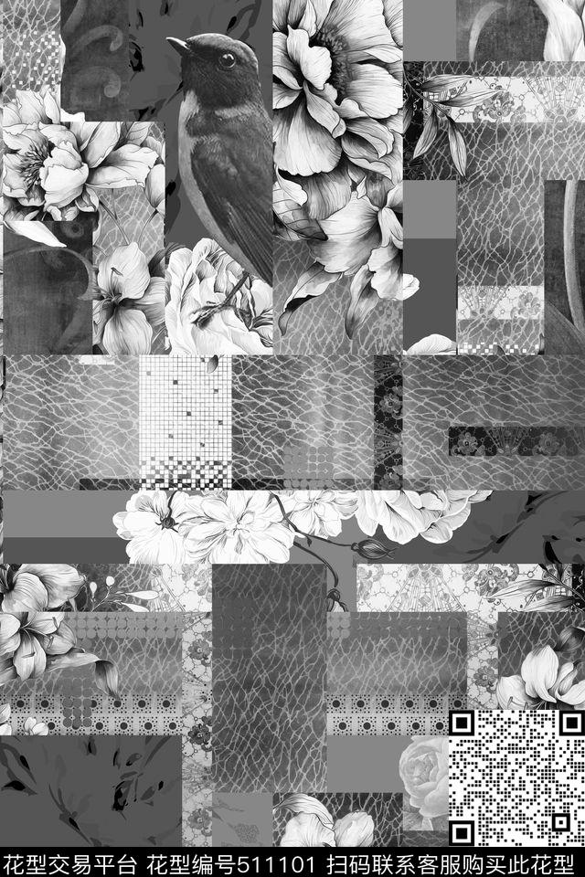 流行时尚花卉鸟大牌女装男士衬衫数码印花花型下载（图片编号: 511101） - 瓦栏（Walan）