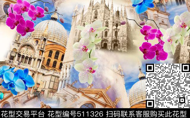 欧美建筑匹布数码印花花型下载（图片编号: 511326） - 瓦栏（Walan）