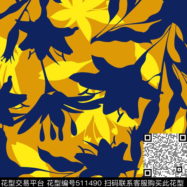 电脑手绘花朵剪影女装秋冬传统印花花型下载（图片编号: 511490） - 瓦栏（Walan）