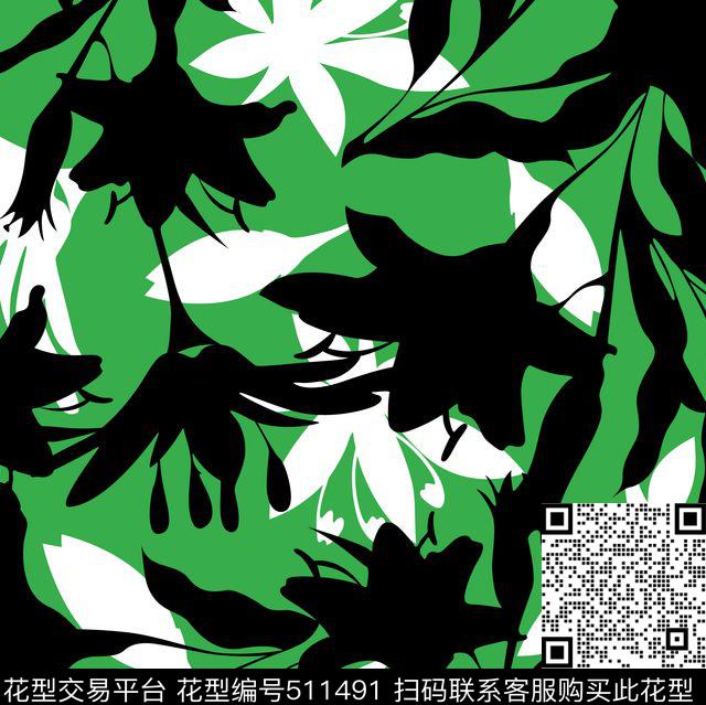 电脑手绘花朵剪影女装秋冬传统印花花型下载（图片编号: 511491） - 瓦栏（Walan）
