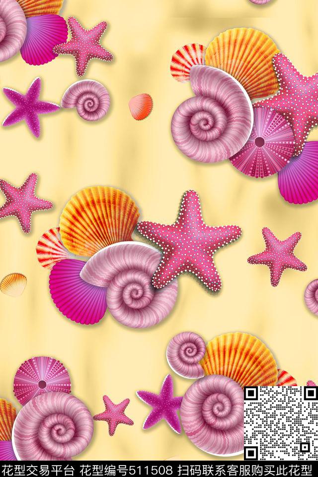 贝壳海底世界 - 511508 - 矢量 贝壳 海星 - 数码印花花型 － 女装花型设计 － 瓦栏
