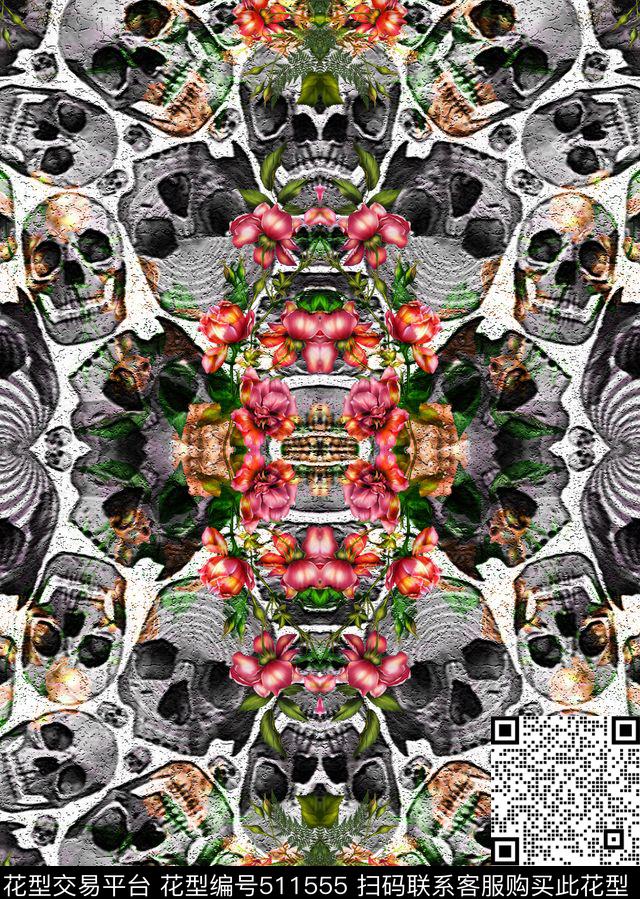 石纹裂痕骷髅数码印花花型下载（图片编号: 511555） - 瓦栏（Walan）