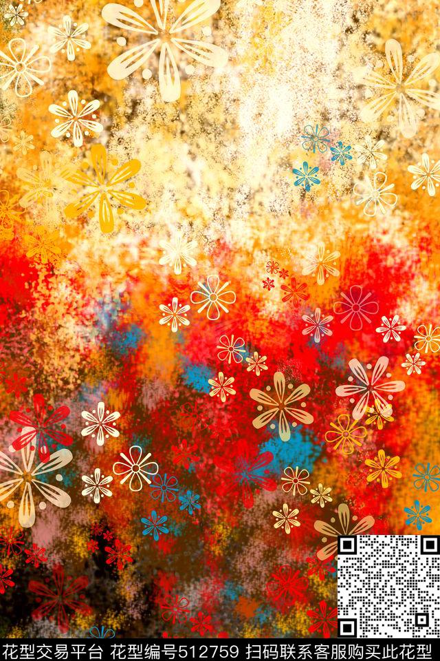 梦幻金黄色调花卉数码印花花型下载（图片编号: 512759） - 瓦栏（Walan）