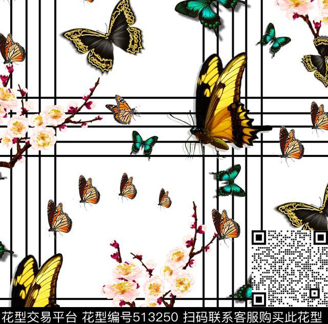 时尚桃花线条数码印花花型下载（图片编号: 513250） - 瓦栏（Walan）