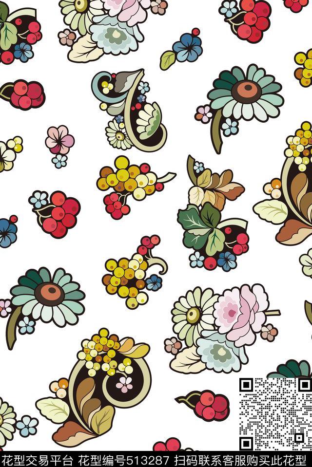 时尚扁平几何传统印花花型下载（图片编号: 513287） - 瓦栏（Walan）