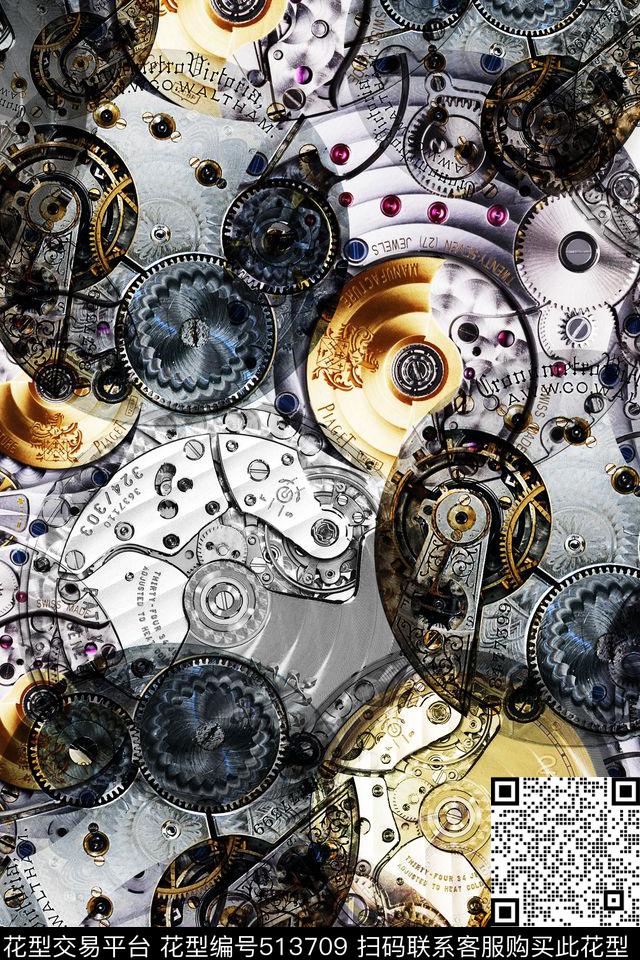 流行时尚手表机芯男士衬衫T恤数码印花花型下载（图片编号: 513709） - 瓦栏（Walan）