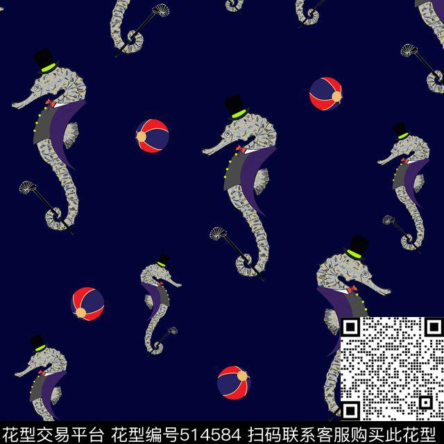卡通海马小球数码印花卡通传统印花花型下载（图片编号: 514584） - 瓦栏（Walan）