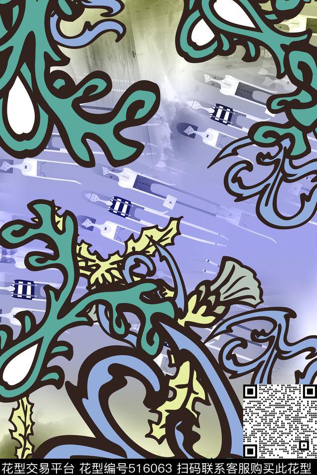 欧式宫廷风抽象花型服装长巾丝巾 - 516063 - 长巾围巾 抽象性服饰 男女服装 - 数码印花花型 － 女装花型设计 － 瓦栏