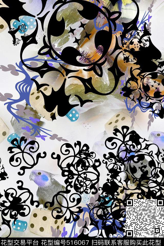 中国风民族系列抽象花型服装长巾丝巾 - 516067 - 长巾围巾 抽象服饰 男女服装 - 数码印花花型 － 女装花型设计 － 瓦栏