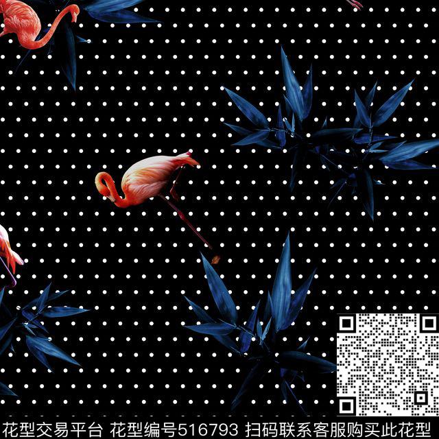 火烈鸟夹克棉衣数码印花花型下载（图片编号: 516793） - 瓦栏（Walan）