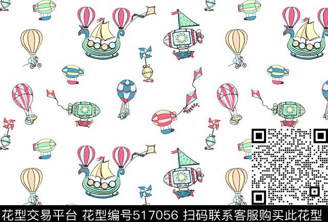 热气球飞船风筝传统印花花型下载（图片编号: 517056） - 瓦栏（Walan）
